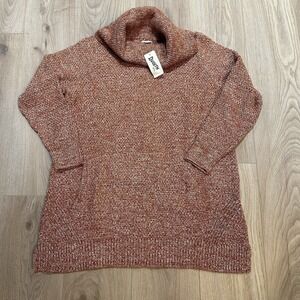 Duluth Trading Co 1X Women's Heritage Cowl Neck Tunic Orange Knit Sweater Pocket